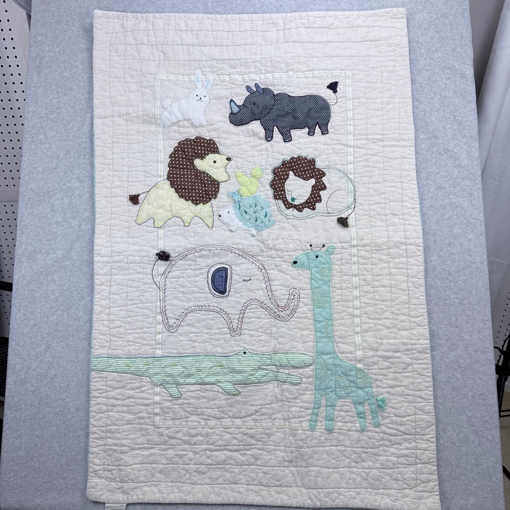 Pottery Barn Kids Animal Safari Quilt‎ Baby One Size Cream Nursery, Jungle Theme